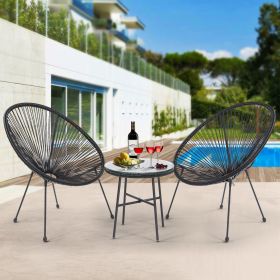 3 Piece Patio Bistro Conversation Set with Side Table, Acapulco All-Weather PE Rattan Chair Set,Flexible Rope Furniture Outdoor with Coffee Table,for (Color: as Pic)