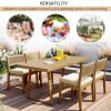 U_Style Multi-person Outdoor Acacia Wood Dining Table and Chair Set, Thick Cushions, Suitable for Balcony, Vourtyard, and Garden.