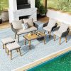 K&K 6-Piece Rope Patio Furniture Set, Outdoor Furniture with Acacia Wood Cool Bar Table with Ice Bucket , Deep Seat Patio Conversation Set with Two St