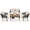K&K 6-Piece Rope Patio Furniture Set, Outdoor Furniture with Acacia Wood Cool Bar Table with Ice Bucket , Deep Seat Patio Conversation Set with Two St
